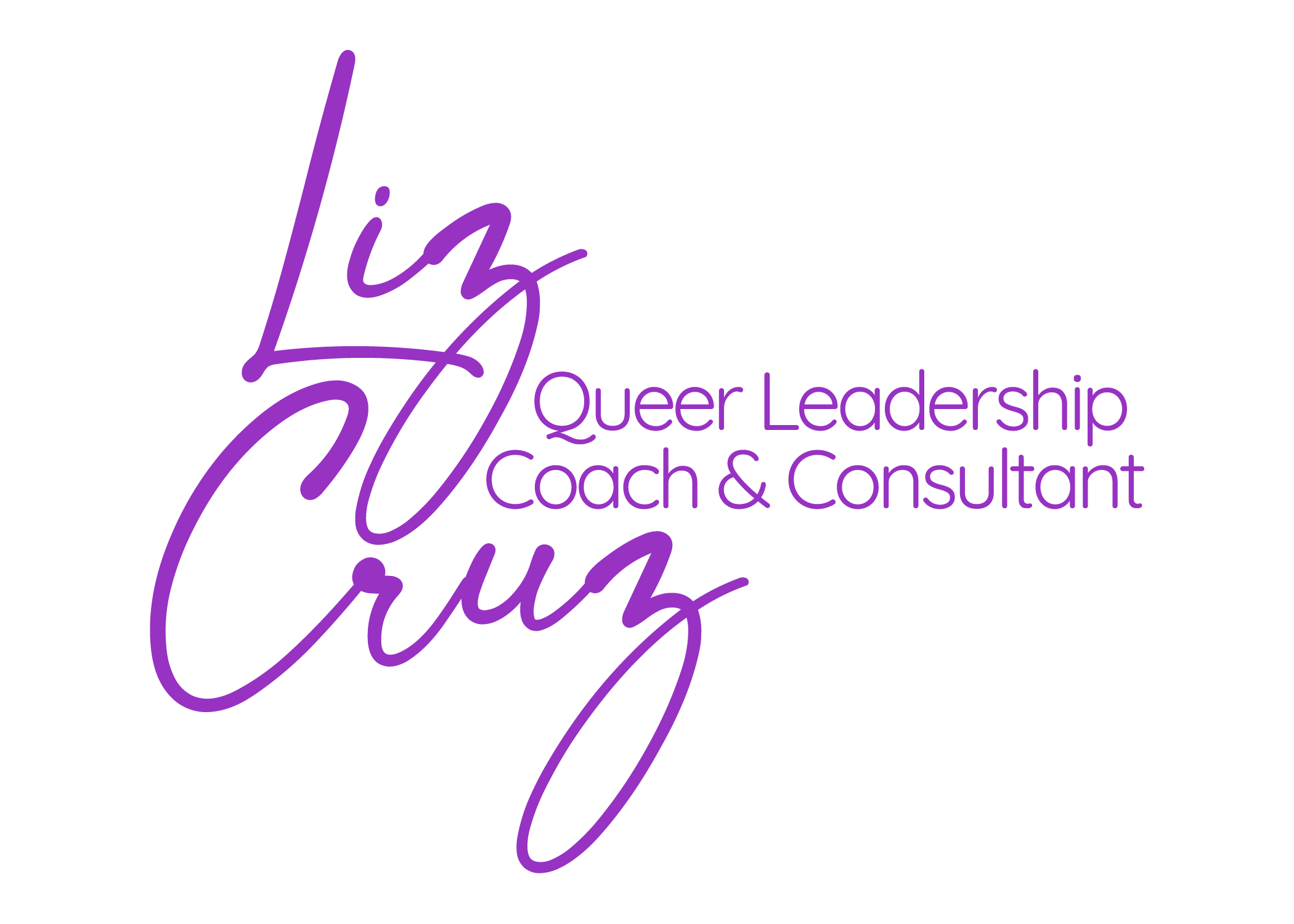 Liz Cruz Consulting logo in Purple with text that reads Liz Cruz Queer Leadership Coach and Consultant