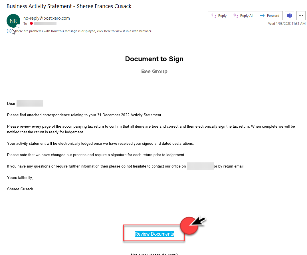 XeroSign - Email Received